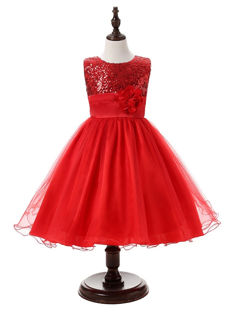 DreamHigh Sequined Flower Girls Party Dress (6, Red) - Image 3